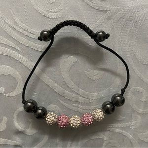 Pink & White Rhinestone Smaller Beaded Bracelet